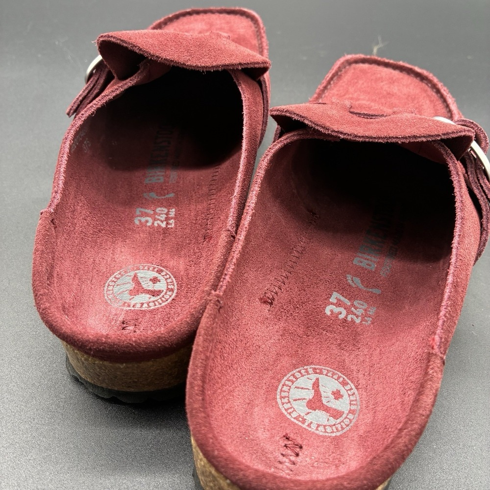 Birkenstock Buckley Shearling Suede Clog Mule Burgundy Maroon EU 37 Narrow - Picture 12 of 13